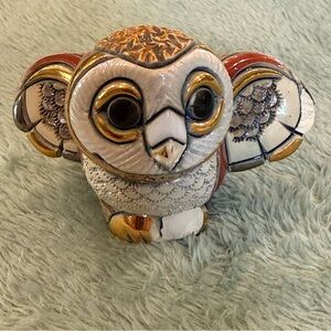 Handmade De Rosa Rinconada Owl Figurine Uruguay Ceramic Gold Accent